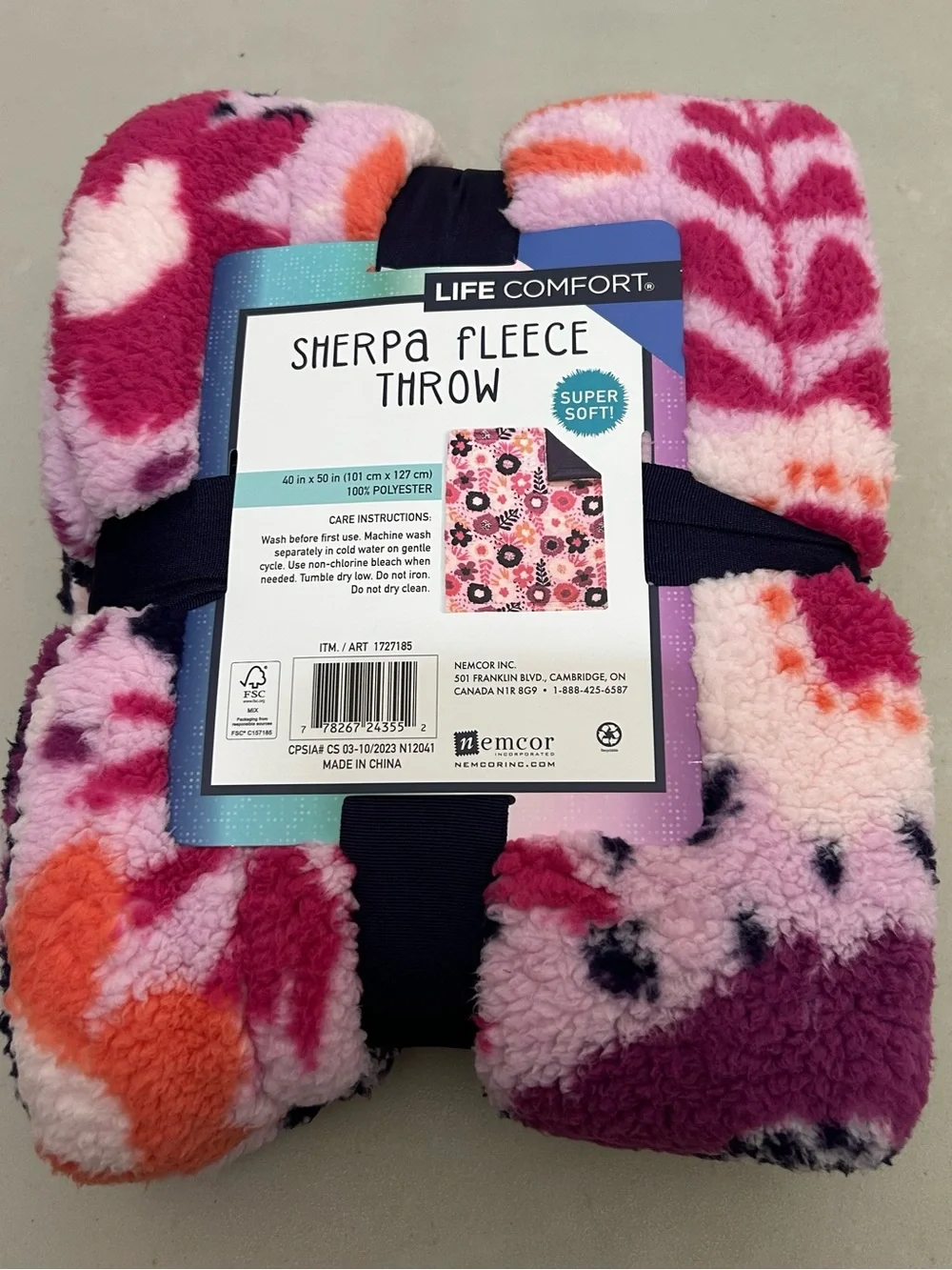 Life Comfort Kids Sherpa Fleece Throw 40 x 50 Purple Pink Floral NEW